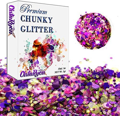 OntaRyon Festival Glitter Body Art Nail Hair Eye Lip Face Chunky Glitter Pots Mixed Flake Cosmetic Tattoo Clubbing Dance Decorative (Purple Orchid)