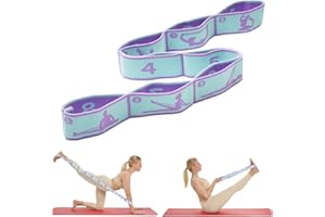 JYNVO Correas para Yoga, Correa de Estiramiento de Piernas con 9 Bucles, cintas elasticas musculacion, Bandas Elásticas de Resistencia, Cinta de Yoga Estiramiento para Fitness, Pilates y Gimnasia