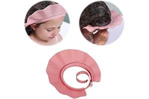 XIXKOLYU Czepek pod prysznic dla niemowląt, regulowany, z szamponem kąpielowym, ochrona przed myciem włosów, daszek, oczy i uszy, ochrona głowy, wodoodporny, miękki, silikon, różowy