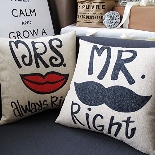 Ein Paar Mr. Right & Mrs. always right Baumwolle Leinen Dekoration Paar Sofa Sessel Kissen Abdeckung Hülle - 2