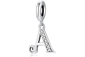 TIZU Pendentif Lettre Initial A-Z en Argent fin 925 et Oxyde de Zircon, Charme Convient aux Pandora Bracelets et Colliers pour Filles et Femmes