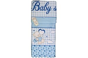 T&R BABY Coppia Lettino Flanella Stampato smerlata Compose' 3 Pezzi 0659 Celeste -