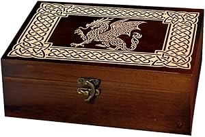 arricraft 1 Pc Wooden Keepsake Storage Box, Rope Knot Flying Dragon Pattern Rectangle Pine Tarot Card Memory Box for Anniversary Jewelry Board Storage 24x14x9cm (9.45x5.51x3.54 inches)