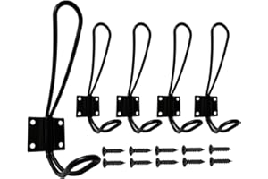 Mokife Gancho Perchero Vintage, 5 Piezas Ganchos Percheros Rústicos de Doble Punta con Tornillos para Baño Dormitorio Cocina Garaje Inodoro Oficina Tienda, Negro