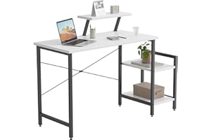 CubiCubi Small Computer Desk 100 x 50 cm Home Office Multipurpose Writing Desk with Extra Storage Rack and Moveable Shelf,White