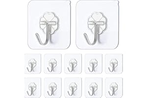JelKen Self Adhesive Hooks,12 PCS Heavy Duty Door Wall Adhesive Hooks for Kitchen, Bathroom, Office, Closet, Hanging Coat Cloth Towel Key Decorations
