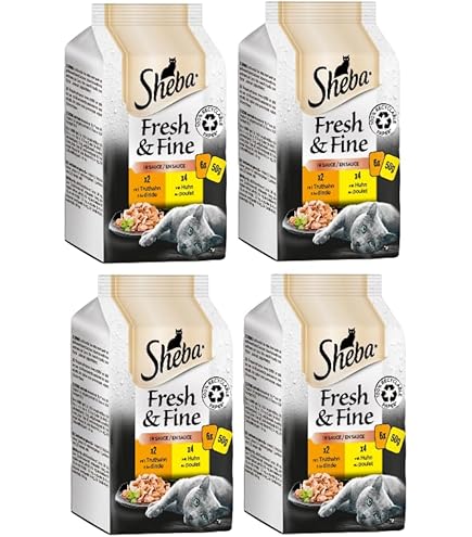 Sheba Natvoer voor katten met kip, kalkoen, eend in saus 6x50g
