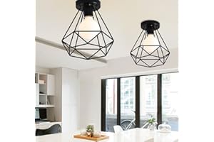 PETITES ECREVISSES PEQUEÑAS CREVISTAS 2 Pack E27 Lámparas de techo industriales Metal jaula negro vintage colgante forma diamante retro luminaria de iluminación