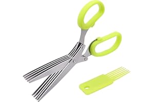 ZENVALY Forbici Da Cucina 5 Lame, Forbici per Erbe Aromatiche a Cipolla Verde, Acciaio Inox, con Pettine per La Pulizia, per Tagliare Prezzemolo Spezie Verdure Erba Cipollina Insalata di Cipolle