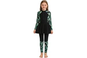 Långärmad Rashguard baddräkt för flickor, tvådelad med dragkedja, långa byxor, solbaddräkt, skydd, snabbtorkande, elastisk, b