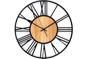 K&L WALL ART Grande horloge murale industrielle vintage en bois et métal - Horloge murale - Mouvement à quartz silencieux - Sans bruit de tic-tac (métal/MDF)