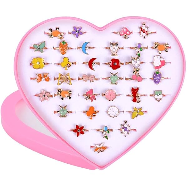 Lot De 50 Bagues Colorées Ajustables Pour Enfants KONTONTY - Motifs Cartoon, Pour Anniversaires, Fêtes Et Jeux