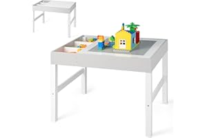 COSTWAY 3-in-1 Kids Activity Table, Wooden Children Building Blocks Table with Reversible Tabletop and Storage, Toddler Play & Build Desk for Learning Drawing Eating