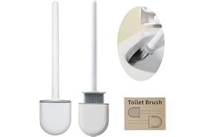 Holderzwu Brosse de Toilette Murale et Support pour Salle de Bain, poignée Amovible, Poils en Silicone Souple, Coins de Toilette faciles à Nettoyer, Taille compacte (Blanc)