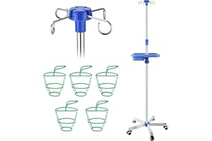 BSTGEKELY Stainless Steel IV Pole with Wheels - Adjustable Telescopic Infusion Stand, 22 Lbs Capacity, 4 Hooks & Storage Tray - Portable Mobile Drip Stand for Hospital, Clinic, Home and Elderly Care