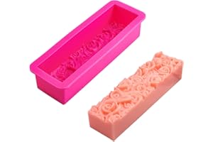 AHANDMAKER Silicone Soap Molds with Rose Pattern, 18oz Flower Shape Rectangular Soap Molds Square Silicone Mold Handmade Loaf Bar Mould for Homemade Candle Soap Making Wedding DIY Craft, 22.2x6x4.5cm