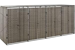 vidaXL Mülltonnenbox Müllbox Mülltonnenverkleidung Mülltonnenhaus Gartenbox Müllcontainer für 4 Tonnen Grau 274x80x117cm Poly Rattan