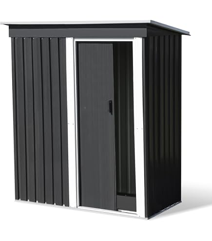 Abri De Jardin Métal HOMASIS 4,9m³ - Portes Coulissantes, Toit Incliné, Acier Galvanisé 193x129x196cm