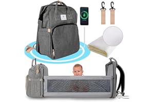 Dekohome Mochila para Pañales con Cuna, Mochila Cambiador Multifuncional para Pañales y Almacenaje de Artículos para Bebé, Múltiples Compartimentos, Graduable y Resistente, Incluye Ganchos para Carro