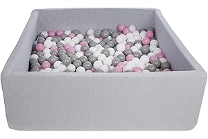 Velinda Piscine a balles pour Enfant, Dimensions:120x120 cm, Aire de Jeu + 600 balles (Couleurs des balles: Blanc,Rose Clair,Gris)