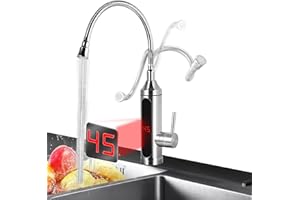 AYYDS Electric Instant Heater Faucet Tankless Hot Water Heater Tap, 360°Swivel Stainless Steel Instant Quick Hot Tap with Temperature Display for Kitchen Bathroom Sink 220V 3000W (B)