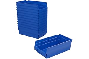 Akro-Mils 30130 Plastic Shelf Bins, Heavy Duty Storage Bins for Garage, Closet, and Drawer Organization, 30.48 cm x 16.51 cm x 10.16 cm, Blue, 12-Pack