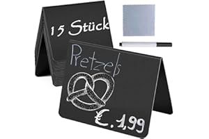 Jecarden Mini tablice do pisania kredą do pisania – 15 sztuk tablic z łupkiem, tablice kredowe, małe tablice, zmywalne tabliczki z cenami, stojak, tabliczki rezerwacyjne