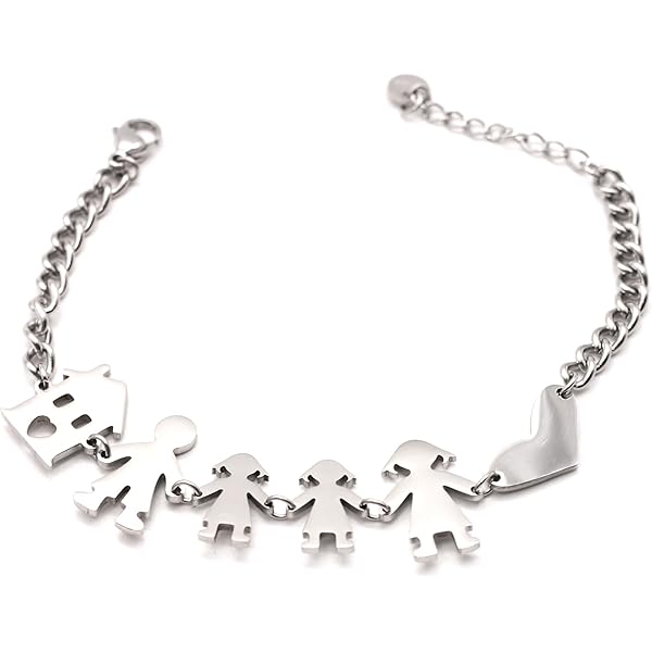 Beloved ❤️ Bracciale Famiglia donna o unisex in acciaio - braccialetto varie composizioni - incisione nera My Family - (Silver, Genitori + bimba
