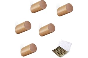 hicoosee Coat Hook Wall Mounted, 4 Pack Wooden Coat Hooks for Wall, Vintage Stylish Minimalist Design Mounted Coat Rack Hook with Screws for Heavy Duty Coat Clothes Hat Towel Clothe Hanger, Wood Color