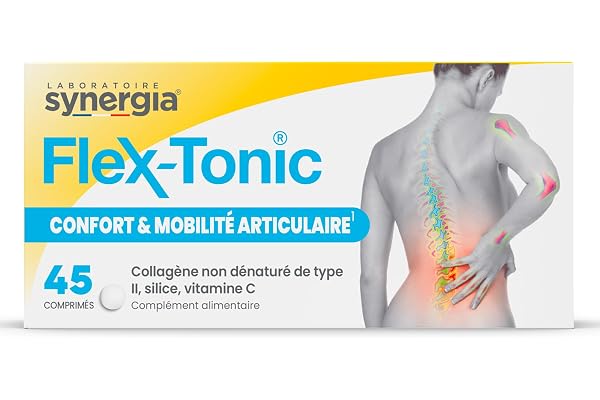 FLEX-TONIC 45 Comprimés| Confort Articulaire | Améliore le Confort et la Mobilité des Articulations | Collagène de Type II | Silice et Vitamine C | LABORATOIRE SYNERGIA