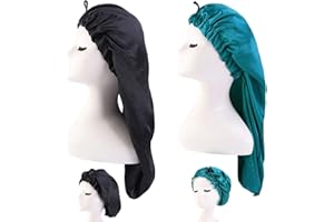 LadayPoa Women 2 Pack Long Satin Hair Bonnet Girls Silky Cap for Sleeping Large Satin Sleep Cap for Long Curly Hair Protection