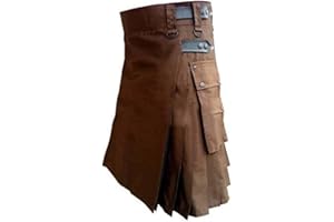 acsefire Falda Escocesa para Hombre Falda Medieval Vintage Punk Gothic Tradicional Highland Combat Kilt con Bolsillos