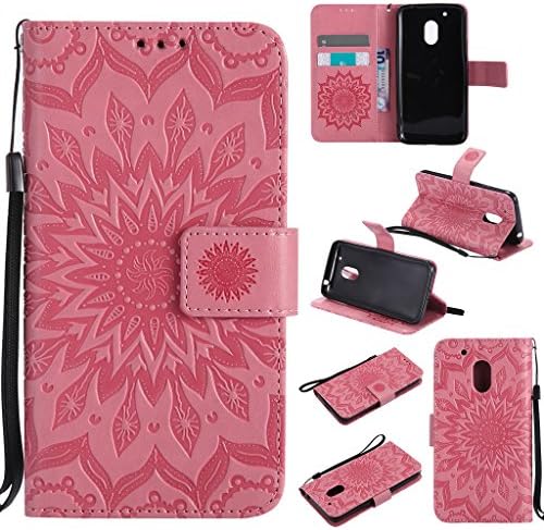 Moto G Play Case Cover,SMYTU Premium Emboss Sunflower Flip Wallet Shell PU Leather Magnetic Cover Skin with A"Anti-dust Plug" for Motorola Moto G4 Play 2016(Rose)