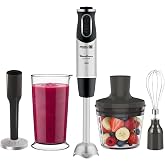 Moulinex Quickchef 1000 W Hand Blender with 4 Attachments, 10 Speed, Masher Attachment, Chopper, Rods, Measuring Cup and Meta