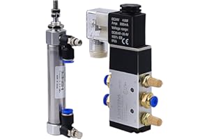Électrovanne Pneumatique 2 Positions 5 Voies - LNSYSNS Vanne Pneumatique 4V210-08 DC 24V et Cylindre Standard, Équipé d'un Silencieux Pneumatique, d'un Tuyau, D'un Raccord de Tuyau Pneumatique