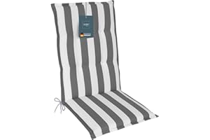 ‎LILENO HOME LILENO HOME Gartenstuhl Auflagen als [1er Set - Hochlehner] in Blockstreifen Grau - bequeme Liegen als Sitzauflagen für Gartenmöbel - Stuhlkissen für Gartenstühle und Klappstühle