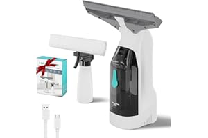 HAUSHOF Lavavetri Elettrico Senza Fili, 30 Minuti di Autonomia, 280 mm Larghezza di Pulizia, Beccuccio Regolabile, Panno in Microfibra, Ricarica USB-C, Aspiragocce per Vetri, Piastrelle e Specchi