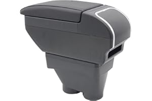 KAERGK Armlehnenbox für Peugeot 208 2013-2018 Mittelkonsole Aufbewahrungsbox mit Getränkehalter Doppelschicht Armlehne Zubehör Schwarz (Schwarz mit schwarzem Faden)