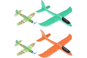 Yijunmca Orange Green 14.2” Throwing Foam Plane 2 Flight Modes Glider Plane Flying Toy for Kids 2 Holes Styrofoam Airplanes Gifts for Boys Girls Outdoor Sport Aircraft Birthday Party Favors, 2 Packs