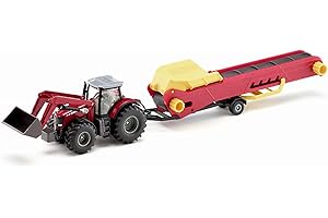 siku 1996, Tracteur Massey Ferguson avec Convoyeur à Courroie, 1:50, Métal/plastique, Rouge/Jaune, Chargeur frontal inclus, Combinable avec les modèles siku de la même échelle
