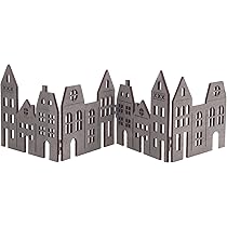 Spetebo Linea decorativa a forma di skyline ca. 60 cm – grigio cancellato/ pieghevole – città di Natale villaggio con case per decorare silhouette tavolo decorazione