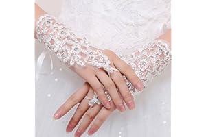 SINLOV Guanti da sposa in pizzo Guanti da sposa corti in tulle senza dita Guanti da sera per feste di ballo di fine anno (bianco)