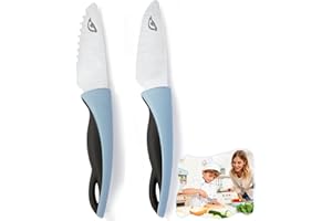 DealKits Kit de couteaux de cuisine pour enfants à partir de 2 ans, 2 couteaux de sécurité pour couper fruits et légumes, pointes rondes, Matériel Montessori en acier inoxydable pour petits chefs