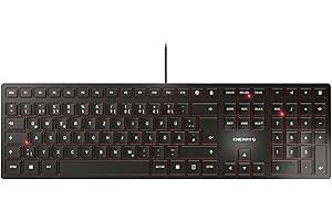 ‎CHERRY CHERRY KC 6000 SLIM, Ultraflache Design-Tastatur, Deutsches Layout (QWERTZ), Kabelgebunden (USB-A Anschluss), Leise Tasten, Langlebige Beschriftung, Schwarz