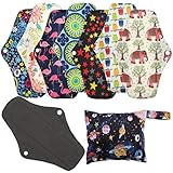 Reusable Sanitary Towels Pads(7 in 1, 25.4cm), Phogary Antibacterial Bamboo Panty Liners with Wet Bag, Heavy Flow Night Washable Cloth Menstrual Sanitary Towels