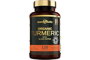 APEX VITALITY Organic Turmeric Supplement - High Strength Tumeric 700mg and Organic Black Pepper 10mg - Fast-Absorbed Antioxidant Turmeric Supplement - Made in Britain - Certified Organic - 120 Vegan Capsules