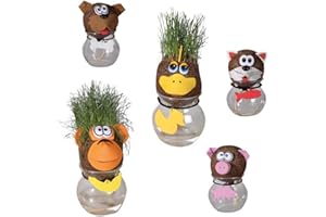 Herbe Tête sur vase avec des têtes d'animaux amusants Fleur Vase décoration de table Lot de 4