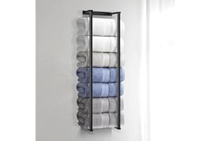 TAVADA Porte-serviettes sans perçage - Étagère extensible autocollante avec étagère - Porte-serviettes mural de salle de bain - Noir mat - 75 cm (noir)