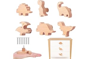 MHwan Pomelli per Mobili Bambini, 6 Pezzi simpatico Dinosauro Pregiato Legno Massello Maniglie per Mobili da Cucina con Texture Naturale, Bellissima decorazione per la cameretta dei bambini
