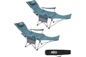 #WEJOY Sedia da Campeggio Pieghevole Reclinabile, Sedia Sdraio da Spiaggia Portatile, Schienale Regolabile a 3 Livelli, Poggiapiedi Staccabile, Sedia Pieghevole per Esterno Giardino Pesca, 1/2 Pezzi